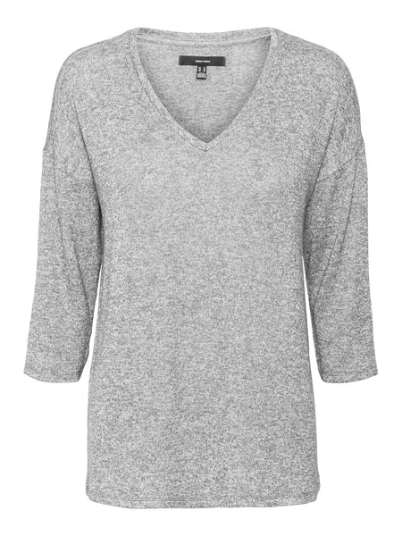 Vero Moda 3/4 Sleeve V-Neck Pullover in Light Grey