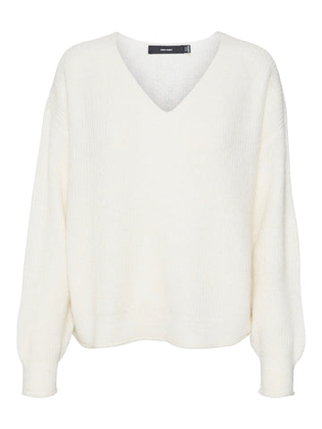 Vero Moda V-Neck Balloon Sleeve Knit Jumper in Cream