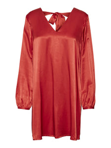 Vero Moda Short Satin Look Bow Back Dress in Red