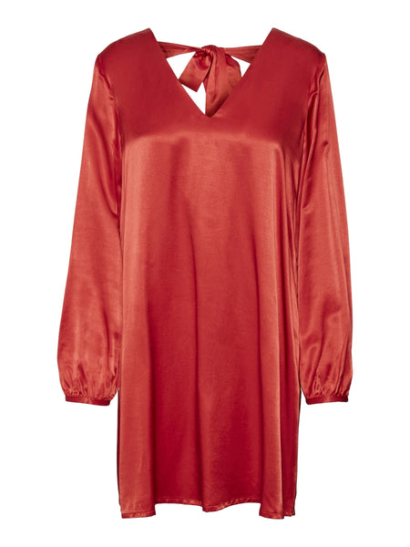 Vero Moda Short Satin Look Bow Back Dress in Red