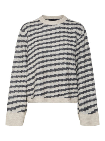 Vero Moda Striped O-neck Jumper in Beige