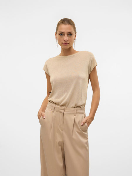 VERO MODA Loose Fit Glitter T-Shirt in Beige