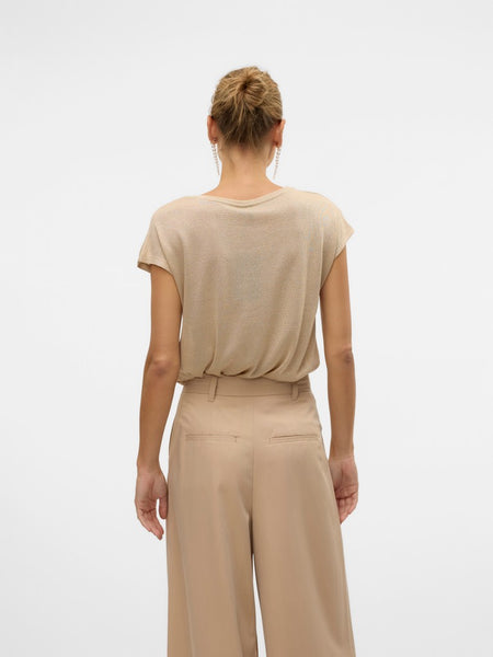 VERO MODA Loose Fit Glitter T-Shirt in Beige