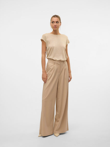 VERO MODA Loose Fit Glitter T-Shirt in Beige