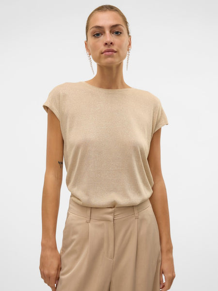 VERO MODA Loose Fit Glitter T-Shirt in Beige