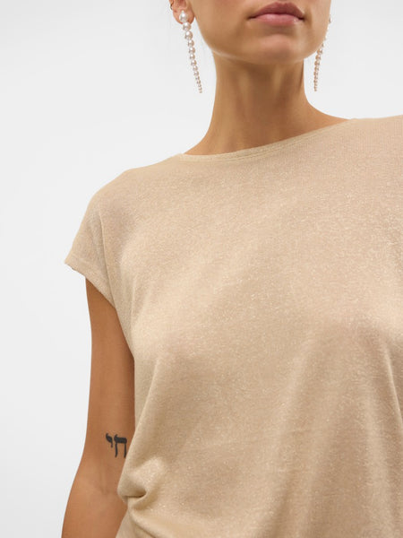 VERO MODA Loose Fit Glitter T-Shirt in Beige