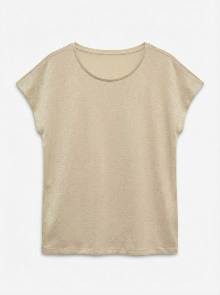 VERO MODA Loose Fit Glitter T-Shirt in Beige
