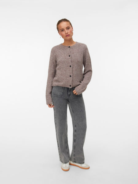 VERO MODA Long Sleeve Knit Cardigan in Taupe