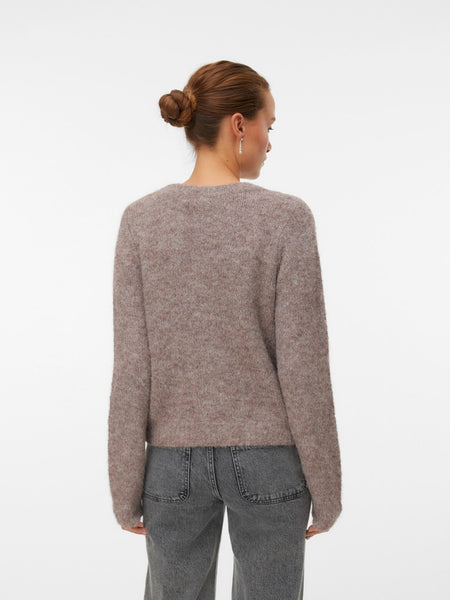 VERO MODA Long Sleeve Knit Cardigan in Taupe