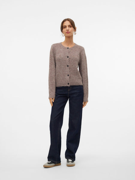 VERO MODA Long Sleeve Knit Cardigan in Taupe