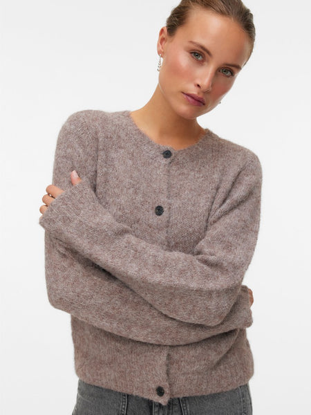 VERO MODA Long Sleeve Knit Cardigan in Taupe
