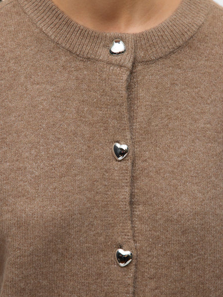 Vero Moda Short Heart Button Cardigan in Brown