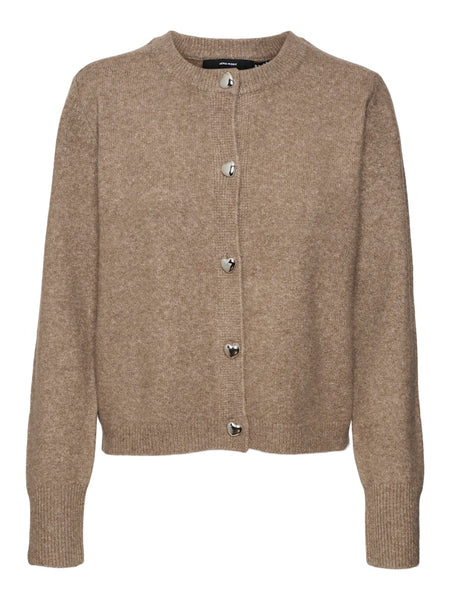 Vero Moda Short Heart Button Cardigan in Brown