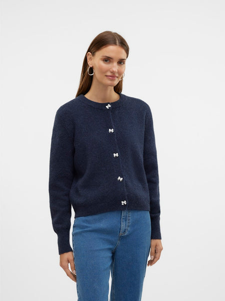 Vero Moda Short Bow Button Cardigan in Navy