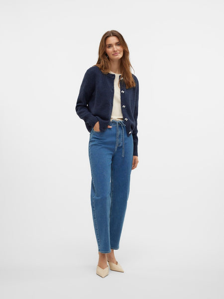 Vero Moda Short Bow Button Cardigan in Navy