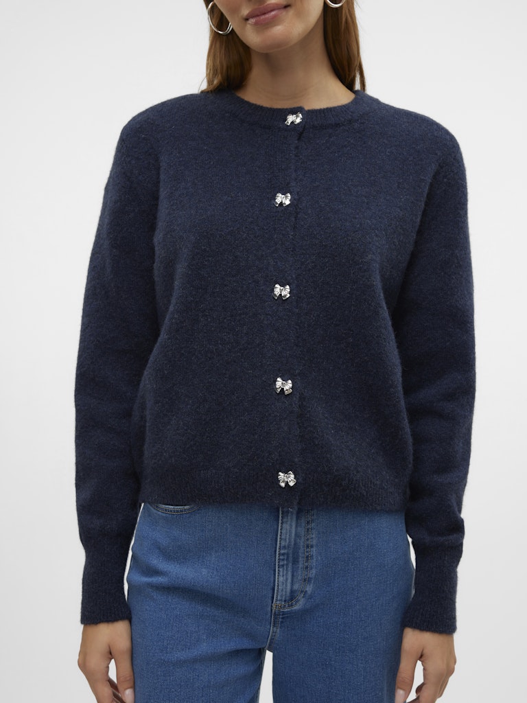 Vero Moda Short Bow Button Cardigan in Navy