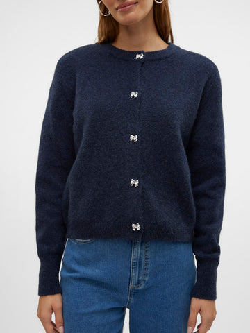 Vero Moda Short Bow Button Cardigan in Navy