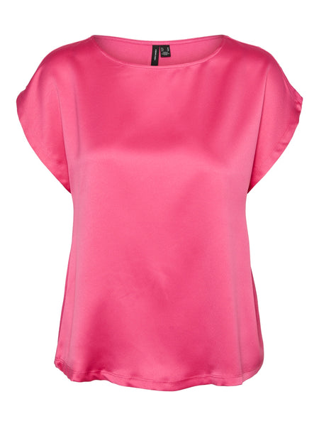 Vero Moda Satin Look Short Sleeve Top in Pink