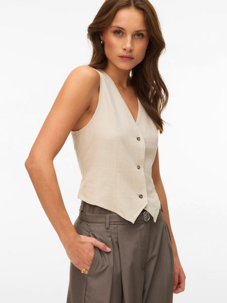 VERO MODA Linen Blend Waistcoat in Beige