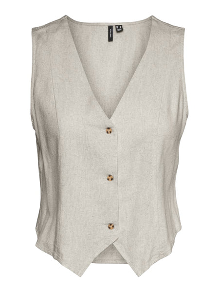 VERO MODA Linen Blend Waistcoat in Beige