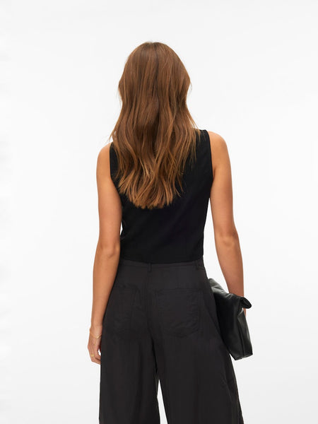VERO MODA Linen Blend Waistcoat in Black