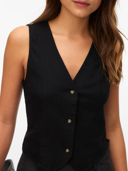 VERO MODA Linen Blend Waistcoat in Black
