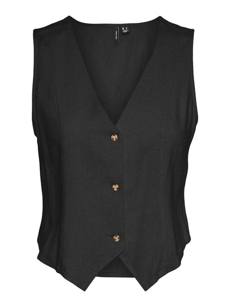VERO MODA Linen Blend Waistcoat in Black