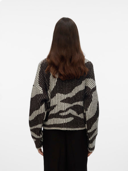 VERO MODA Patterned High Neck Ribbed Jumper in Cream