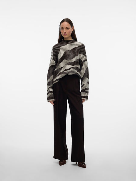 VERO MODA Patterned High Neck Ribbed Jumper in Cream