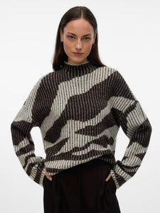 VERO MODA Patterned High Neck Ribbed Jumper in Cream