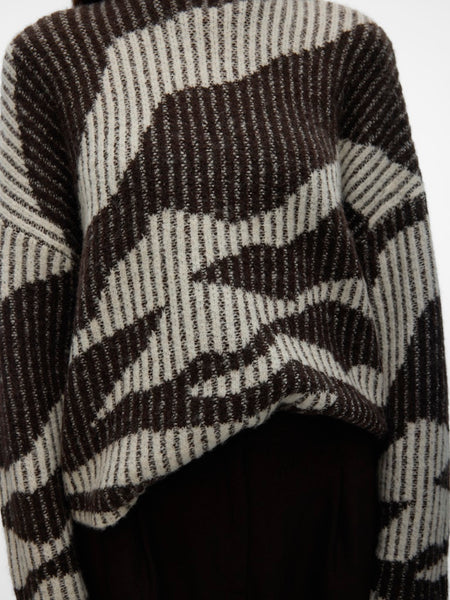 VERO MODA Patterned High Neck Ribbed Jumper in Cream