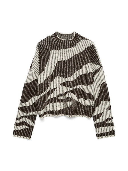 VERO MODA Patterned High Neck Ribbed Jumper in Cream