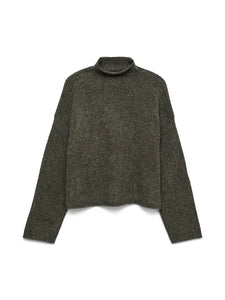 VERO MODA High Neck Knit Jumper in Khaki Green