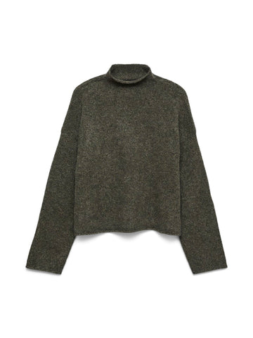 VERO MODA High Neck Knit Jumper in Khaki Green