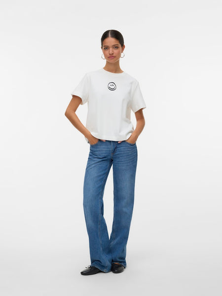 VERO MODA Embroidered Smile T-Shirt in White