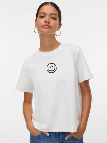 VERO MODA Embroidered Smile T-Shirt in White