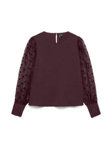 VERO MODA Polka-dot Sleeve Top in Burgundy