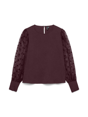 VERO MODA Polka-dot Sleeve Top in Burgundy