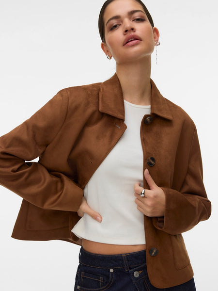 VERO MODA Faux Suede Jacket in Brown