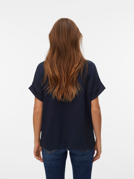VERO MODA Short Sleeve O-Neck Top in Navy