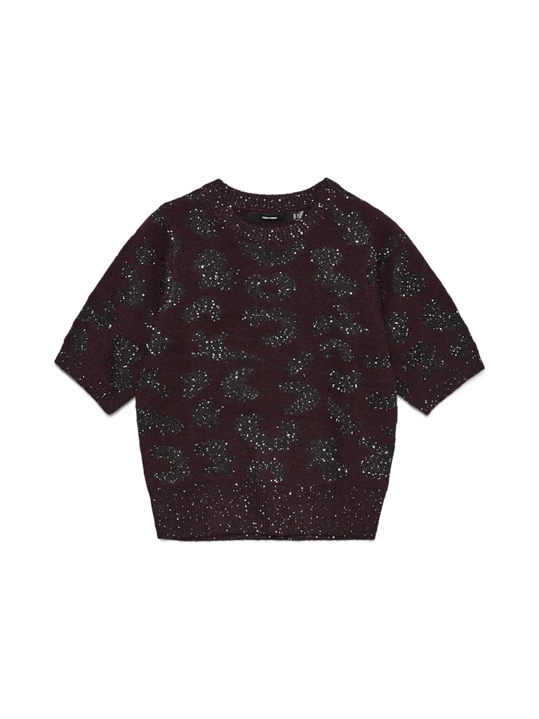 VERO MODA 2/4 Sleeve Sequin Knit Jumper in Burgundy