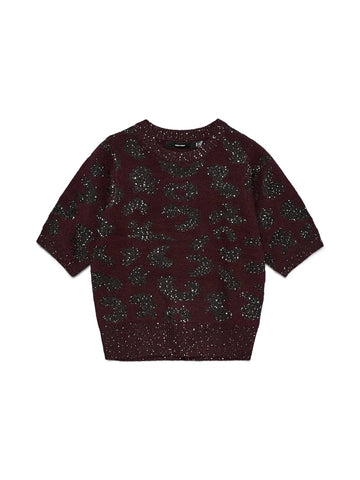 VERO MODA 2/4 Sleeve Sequin Knit Jumper in Burgundy