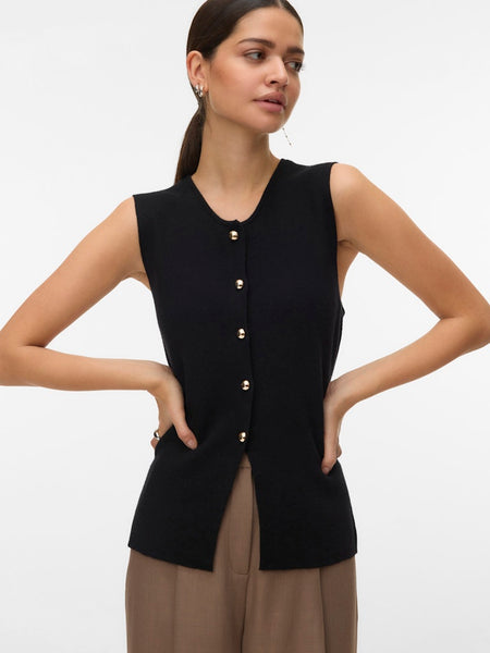 VERO MODA Sleeveless Button Vest in Black