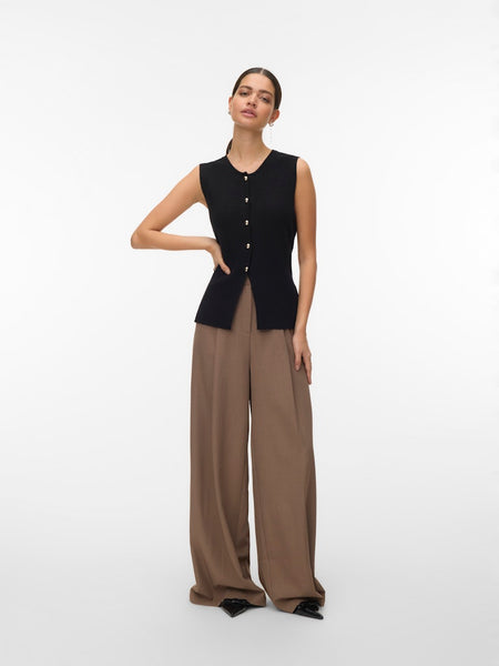 VERO MODA Sleeveless Button Vest in Black