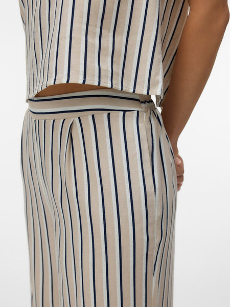 VERO MODA Striped Linen Blend Culottes in Beige