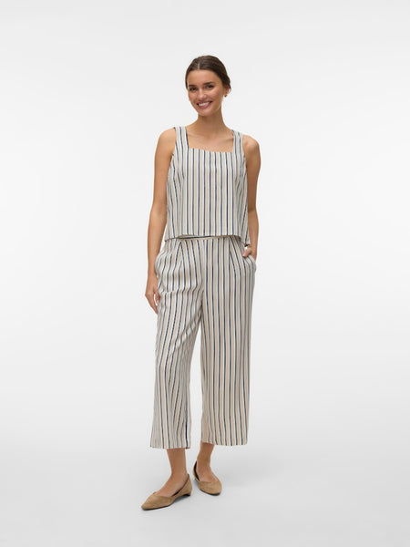 VERO MODA Striped Sleeveless Linen Blend Top in Beige
