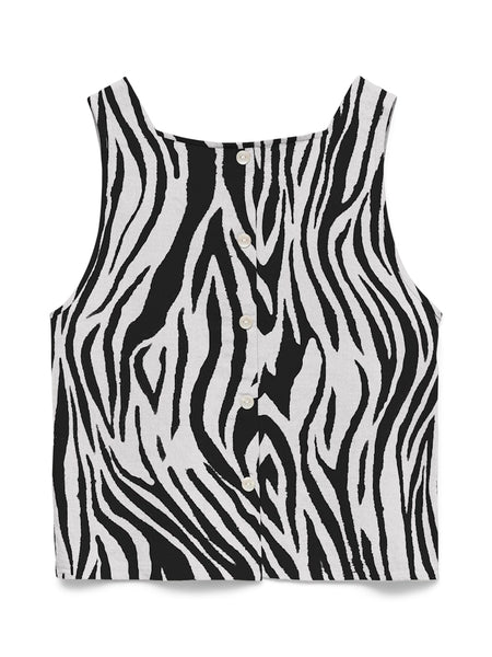 VERO MODA Zebra Print Sleeveless Linen Blend Top in Beige
