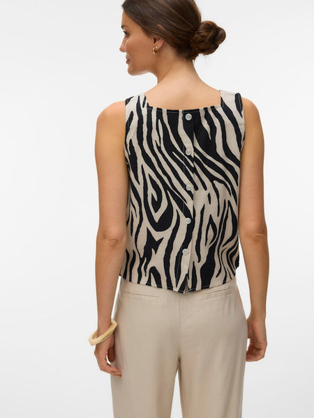 VERO MODA Zebra Print Sleeveless Linen Blend Top in Beige