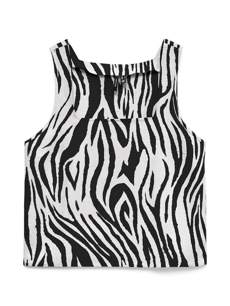 VERO MODA Zebra Print Sleeveless Linen Blend Top in Beige
