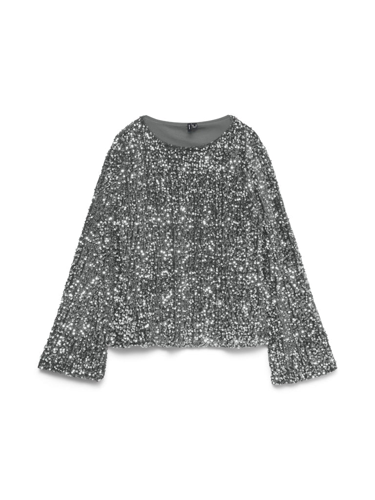 VERO MODA Sequin Boat Neck Top in Grey